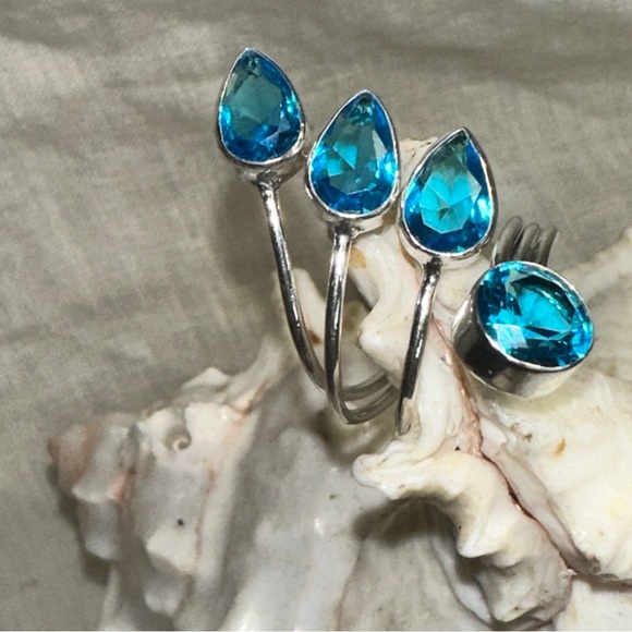 Blue Topaz multi-gem handcrafted adjustable ring - Picture 2 of 8